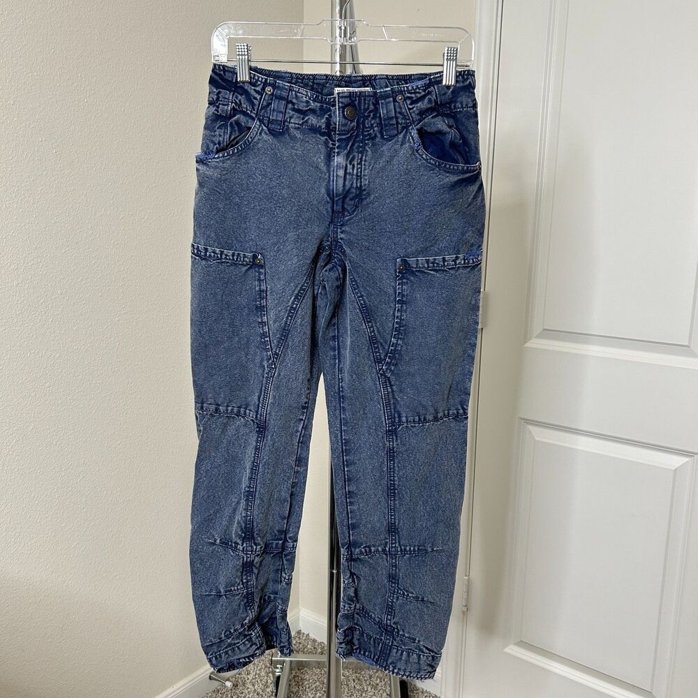 Free People Supersonic Slim Pants Womens 2 Blue Cargo Pleated Utility Cropped